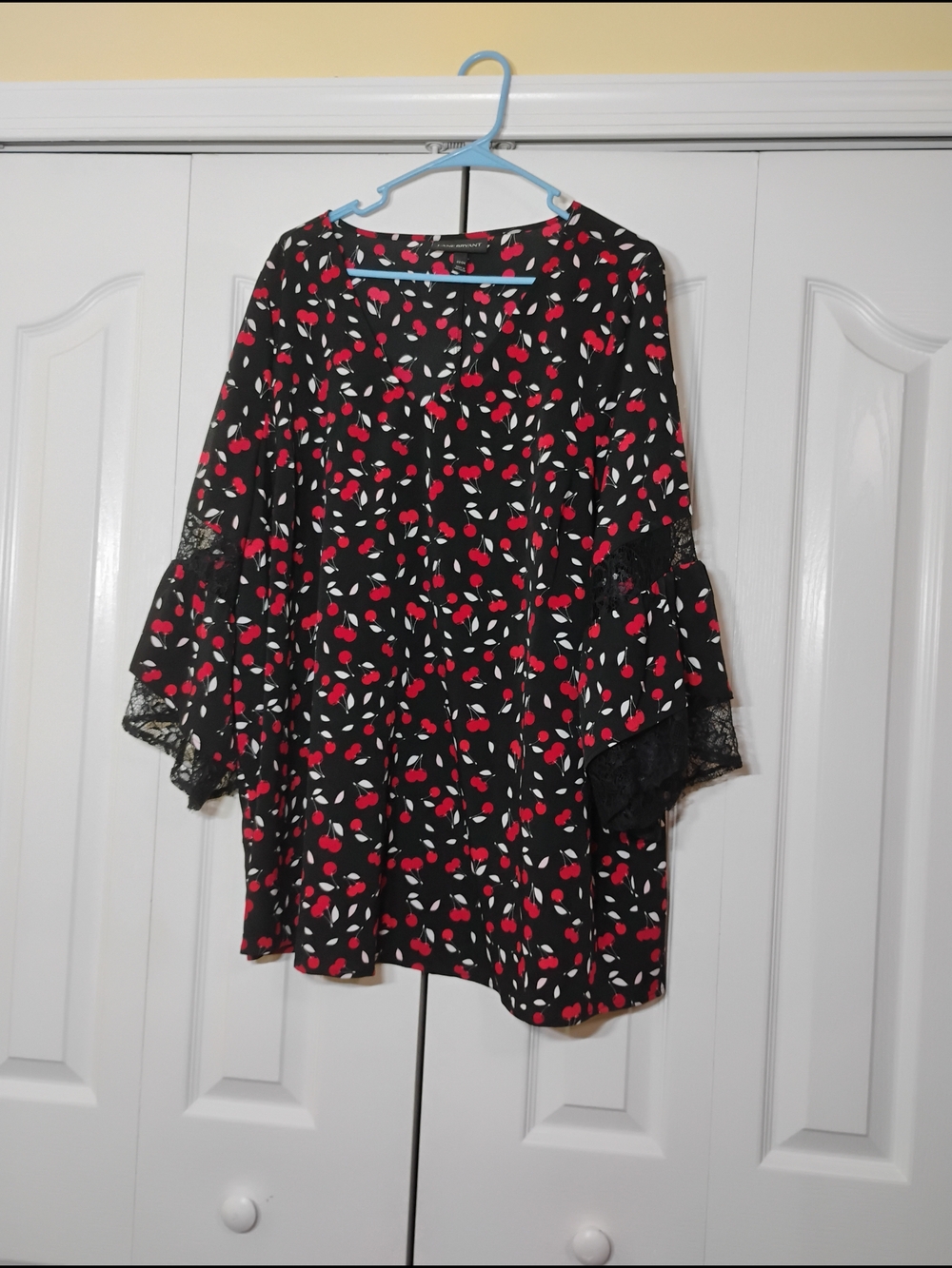 Lane Bryant Black Top with Red Cherry Print